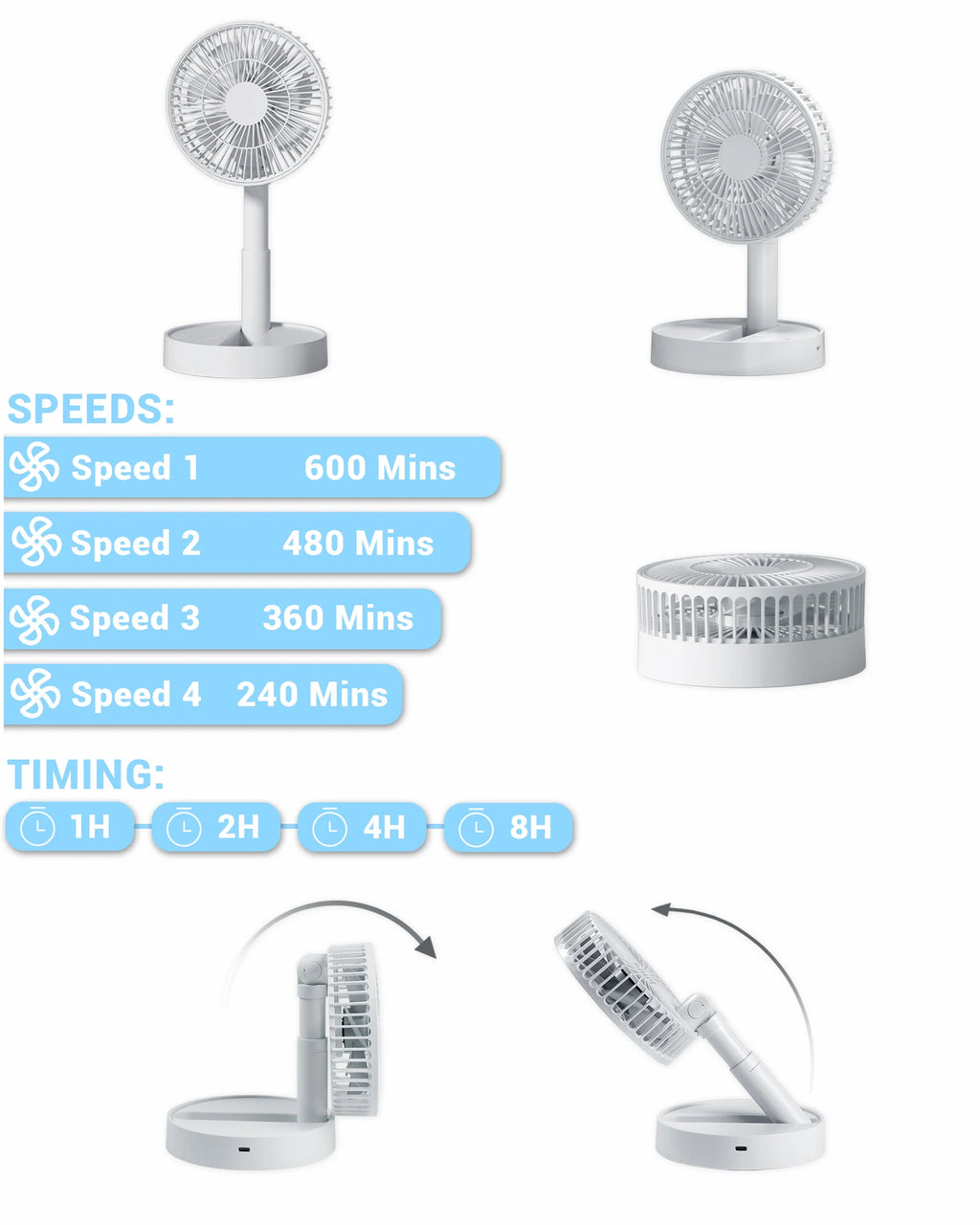 🌬️🔋 USB Foldable Mini Fan – 4 Speeds & Timer Table Fan