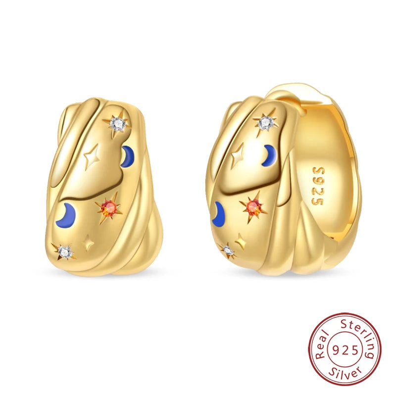 🌙⭐🐝 925 Sterling Silver Star Moon Bee Pendant Earrings ✨ | Gold-Tone Sparkling Zircon Luxury Earrings for Women 💎 | Wedding & Engagement Jewelry Gift 👰