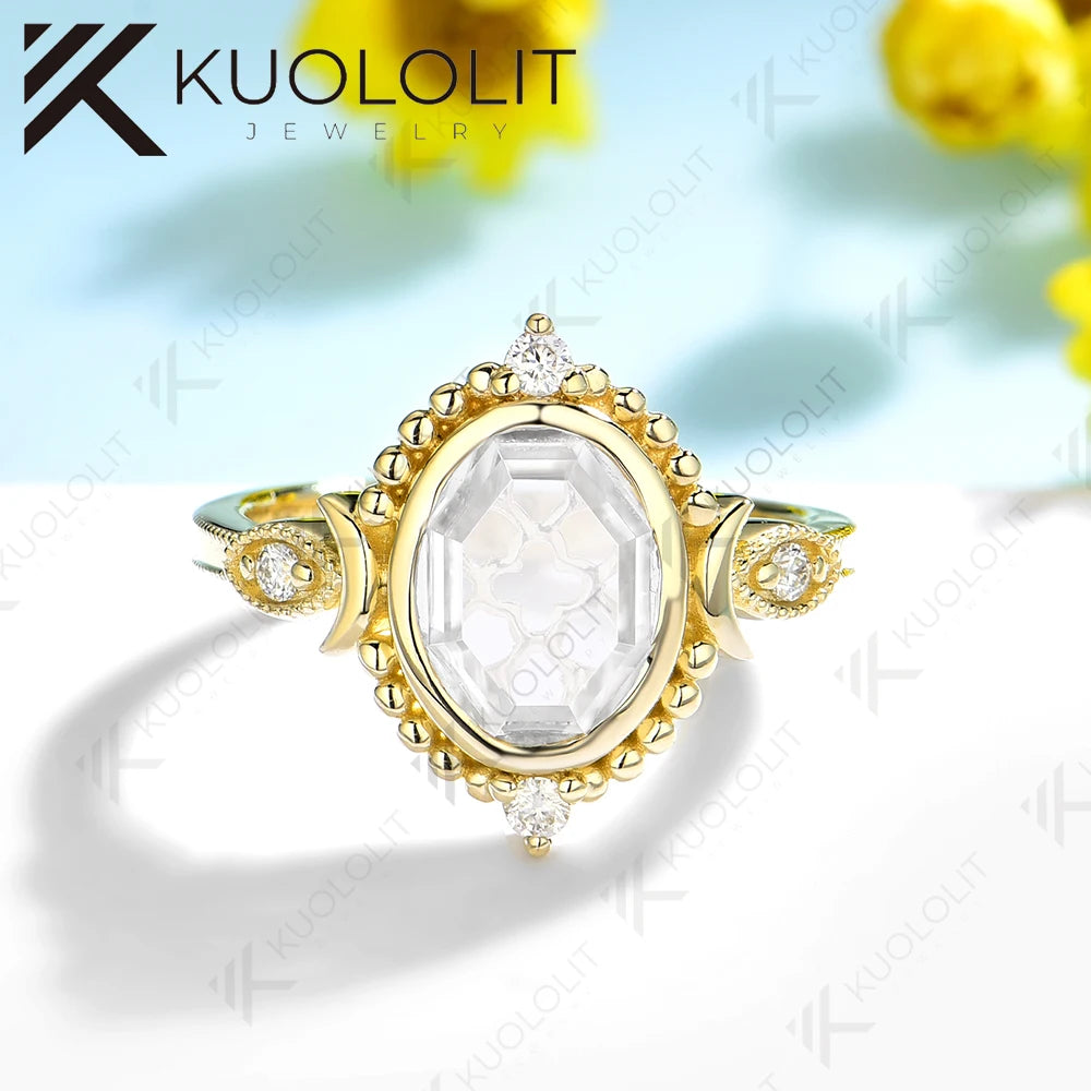 💛💎 Kuololit 2CT Portrait Cut Moissanite Ring – Solid 14K/10K Gold