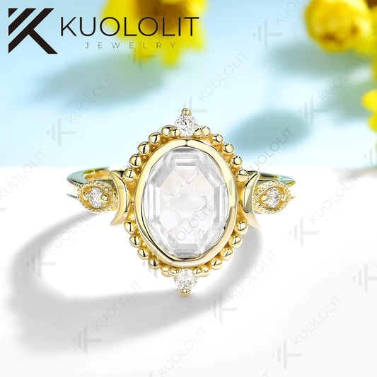 💛💎 Kuololit 2CT Portrait Cut Moissanite Ring – Solid 14K/10K Gold