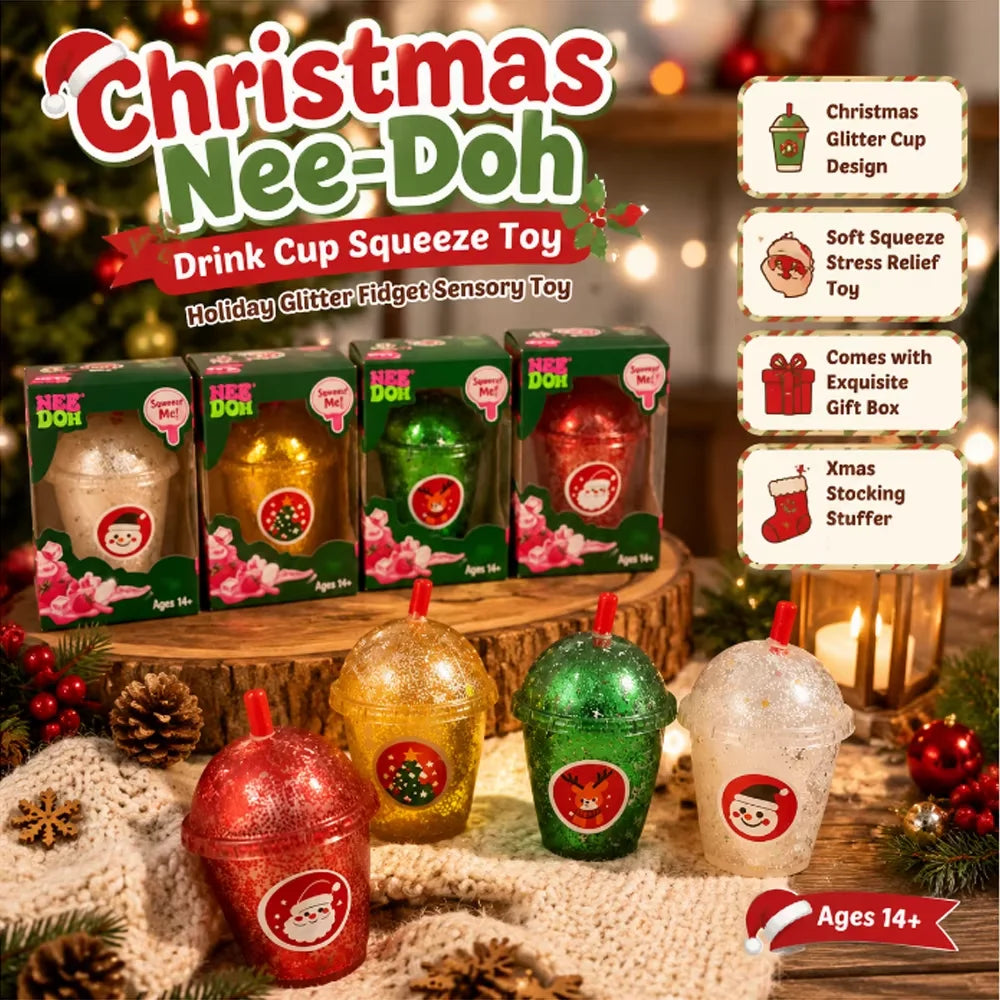 Christmas NeeDoh Drink Cup – Glitter Squeeze Sensory Toy