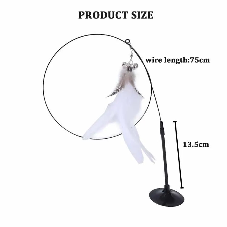 🐱🎀 Funny Fluffy Feather Cat Teaser Wand with Bell & Suction Cup