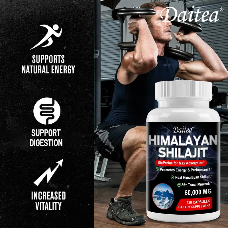 🌄 Himalaya Shilajit Capsules with Trace Minerals & Fulvic Acid – Natural Energy, Strength & Wellness Support (30/60/120 Capsules)