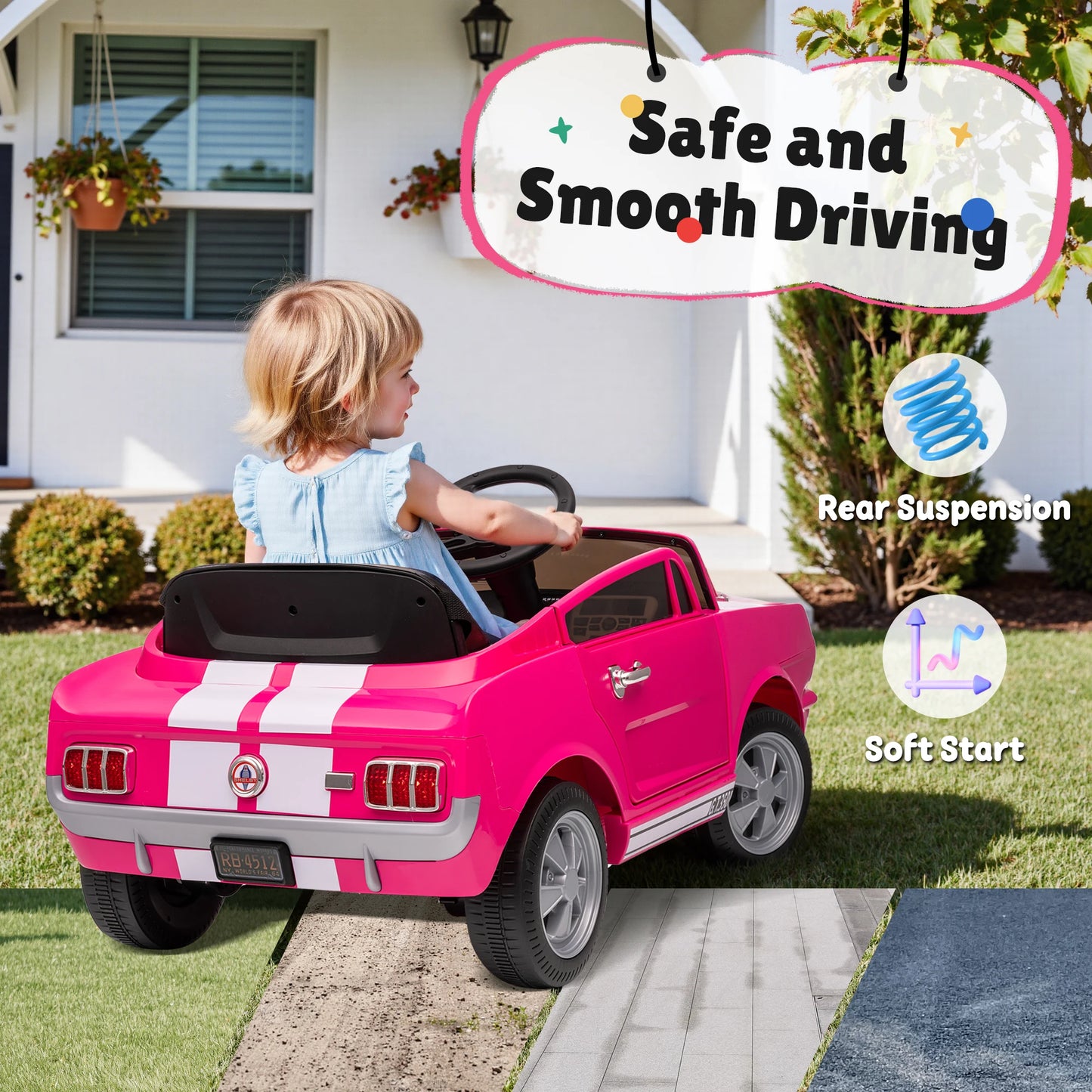 Shelby GT350 Kids Electric Car 12V 2WD W/ Parent Remote Control & Safety Belt - All-Terrain Ride-On Toy - Per