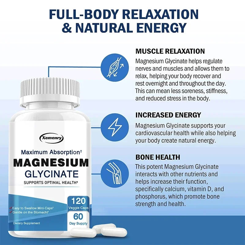 Magnesium Glycinate - Improve Cardiovascular Health, Reduce Stress, and Promote Healthy Sleep, Muscle Growth