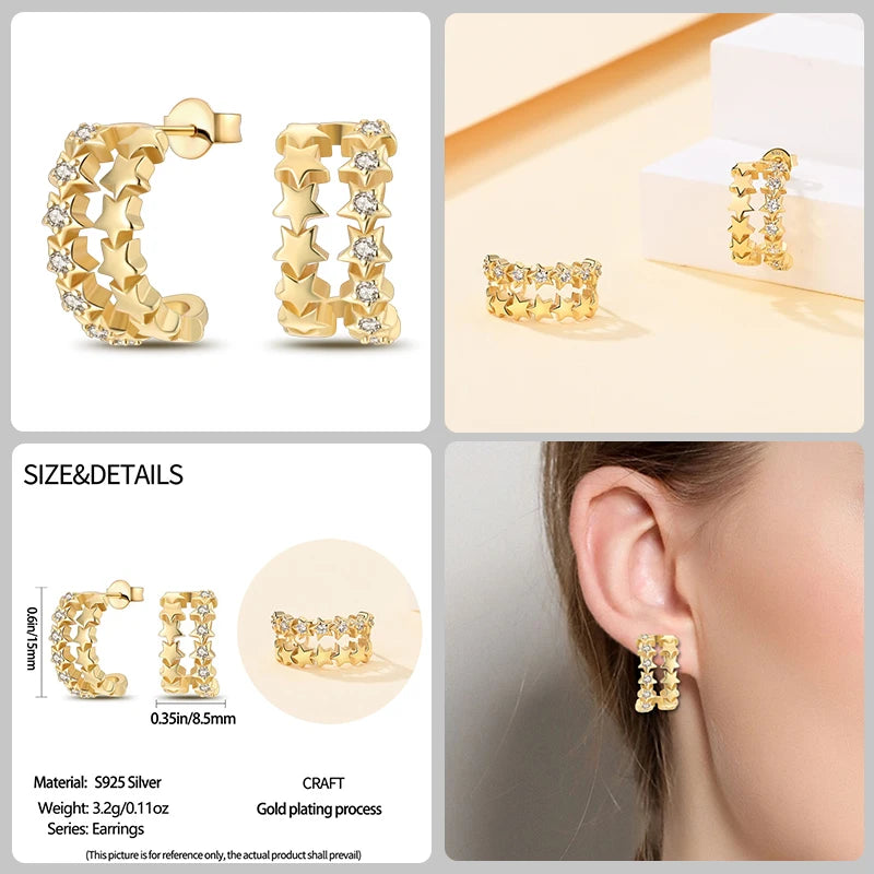 🌙⭐🐝 925 Sterling Silver Star Moon Bee Pendant Earrings ✨ | Gold-Tone Sparkling Zircon Luxury Earrings for Women 💎 | Wedding & Engagement Jewelry Gift 👰