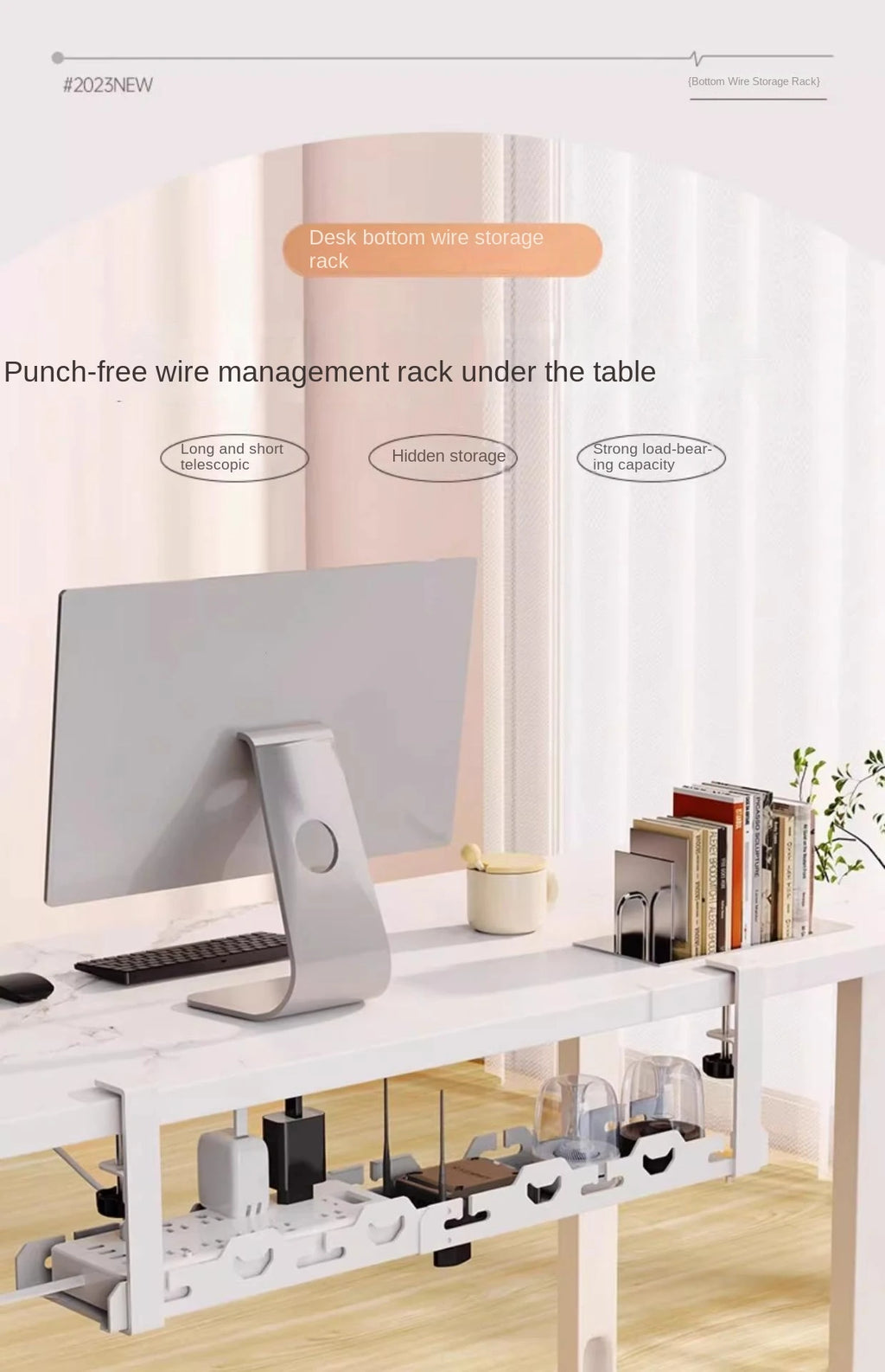 🔌🗂️ Telescopic Under Desk Cable Management Tray – No Drill Metal Rack