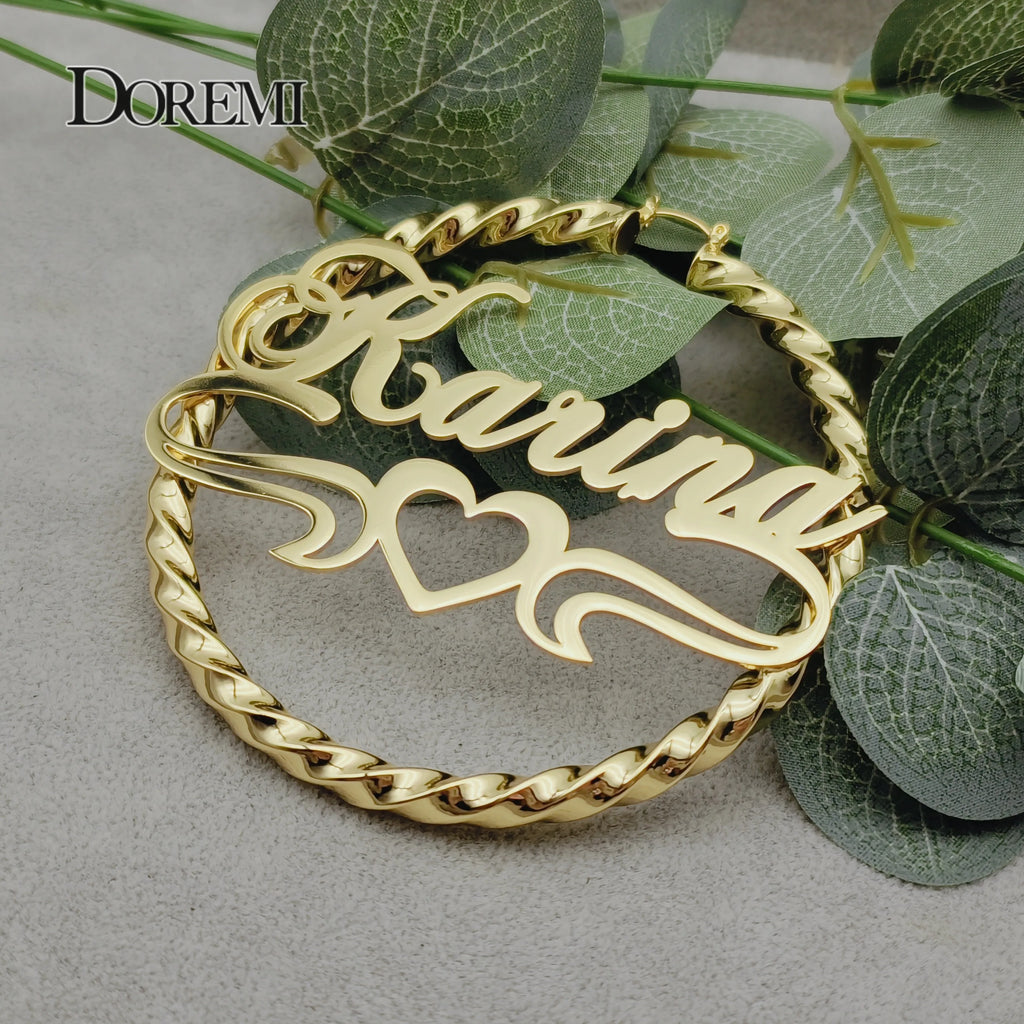 🐱✨ DOREMI Custom Name Cat Hoop Earrings 💖 |Big Stainless Steel Hoops 🔥 | Hip Hop Style Personalized Earrings for Women 🎁