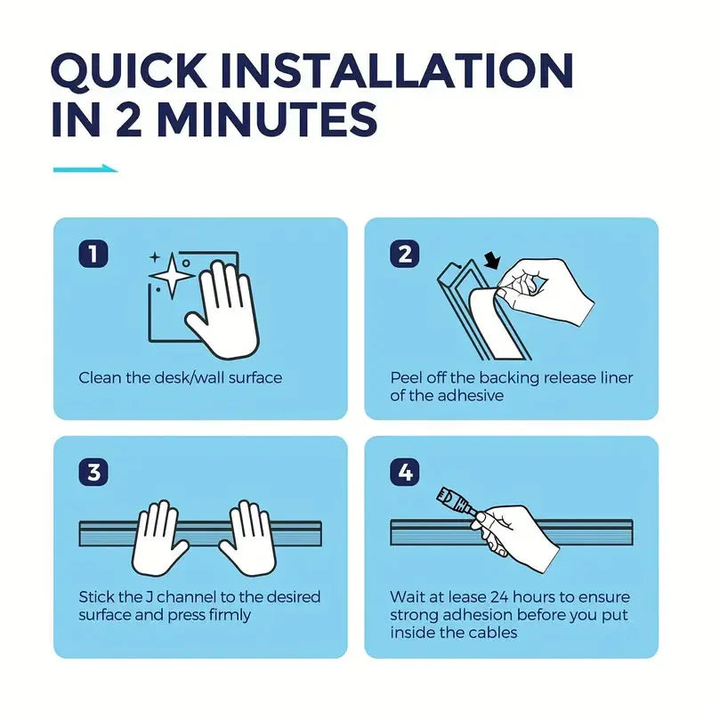 🤍🔌 Channel Desk Cable Organizer – No Drill Under Desk Cable Tray
