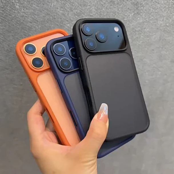 Luxury Orange Matte Transparent Case with Metal Buttons for iPhone 17 Pro Max