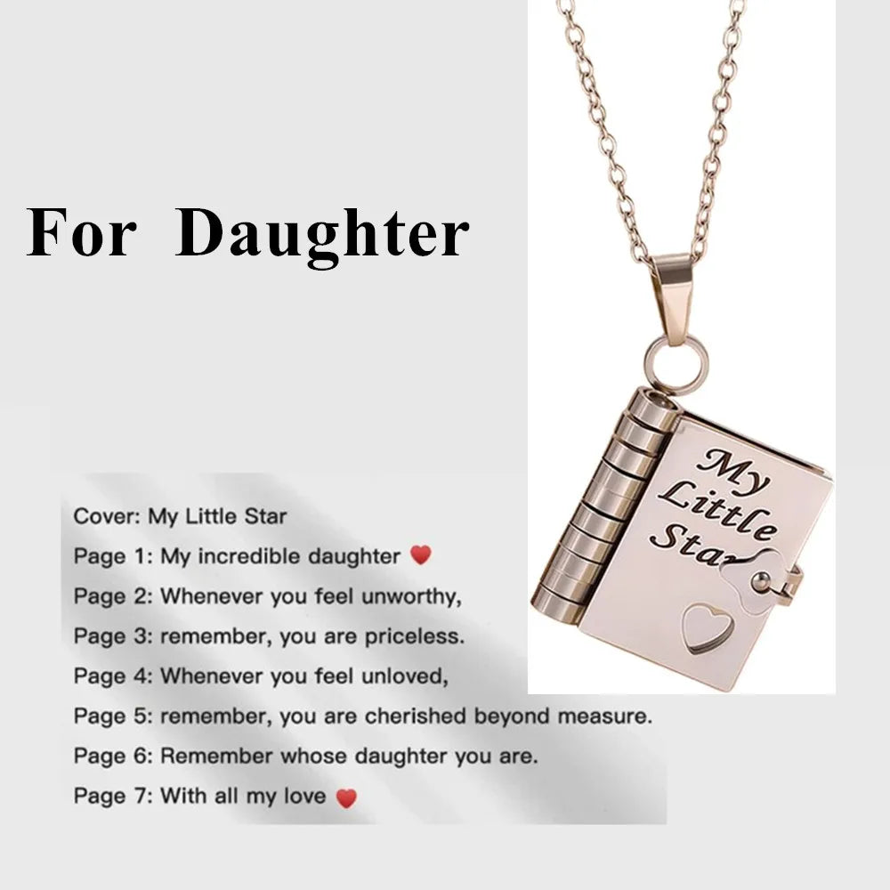 📖💙 To My Champion Son Book Necklace 🏆 | Engraved Openable Book Pendant with 6 Message Pages ✨ | Birthday Gift for Boys – My Little Hero 💪