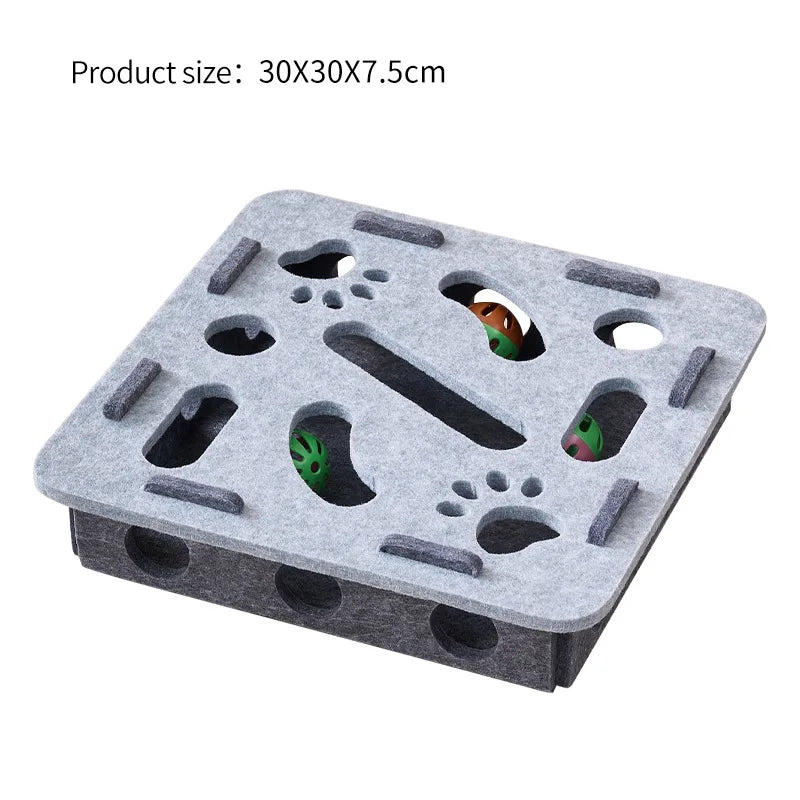 🧩🐾 Interactive Cat Puzzle Felt Toy Box – Maze Tunnel with Bell Ball