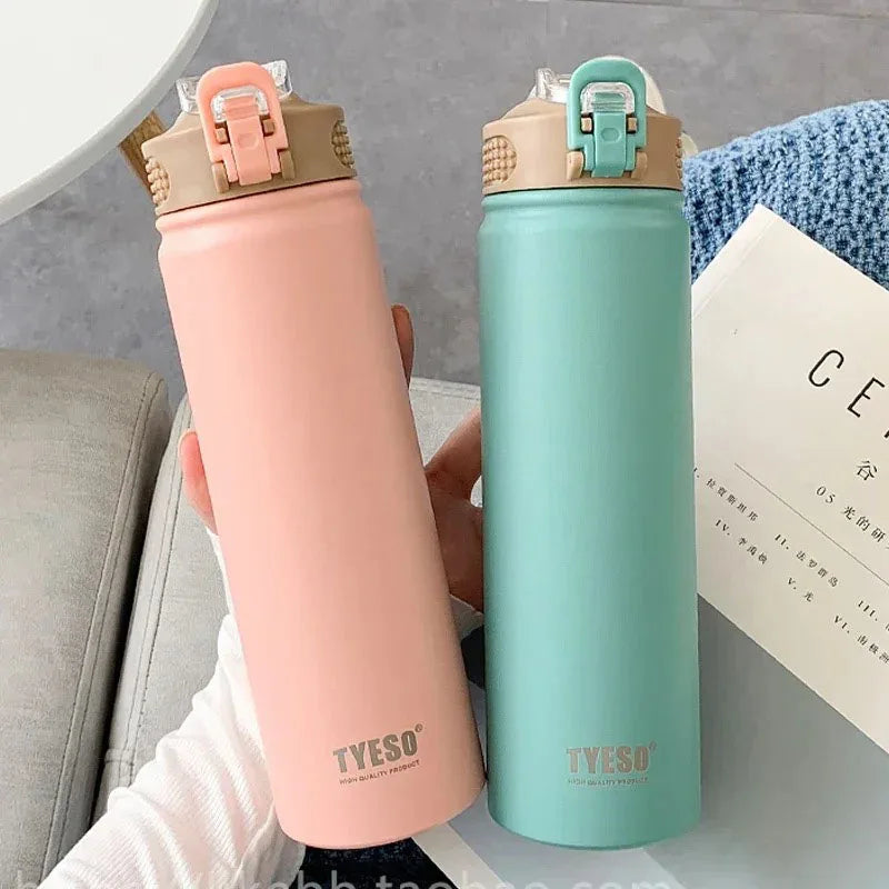TYESO Thermos Bottle 600ML / 750ML – Stainless Steel Insulated Straw Water Bottle 💧✨