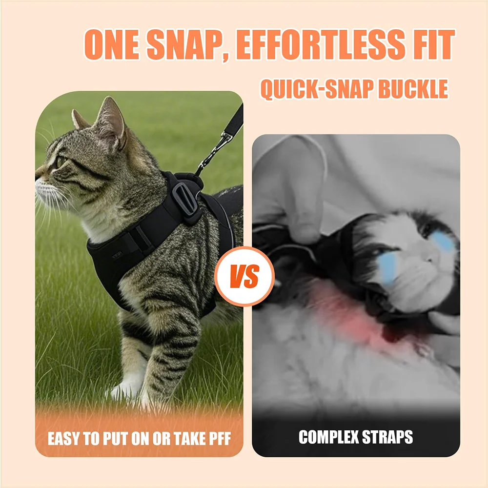 🐾✨ Adjustable Reflective Cat & Small Dog Harness Leash Set – Escape Proof Mesh Vest