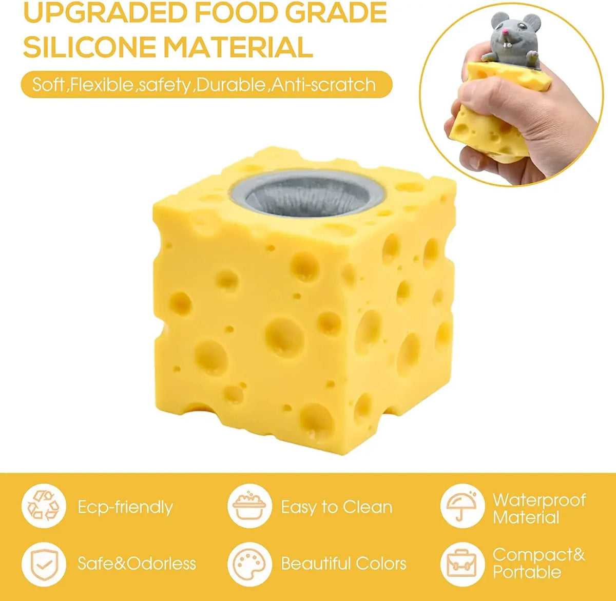 Cheese Mouse Squishy Stress Ball – Cute Sensory Squeeze Fidget Toy