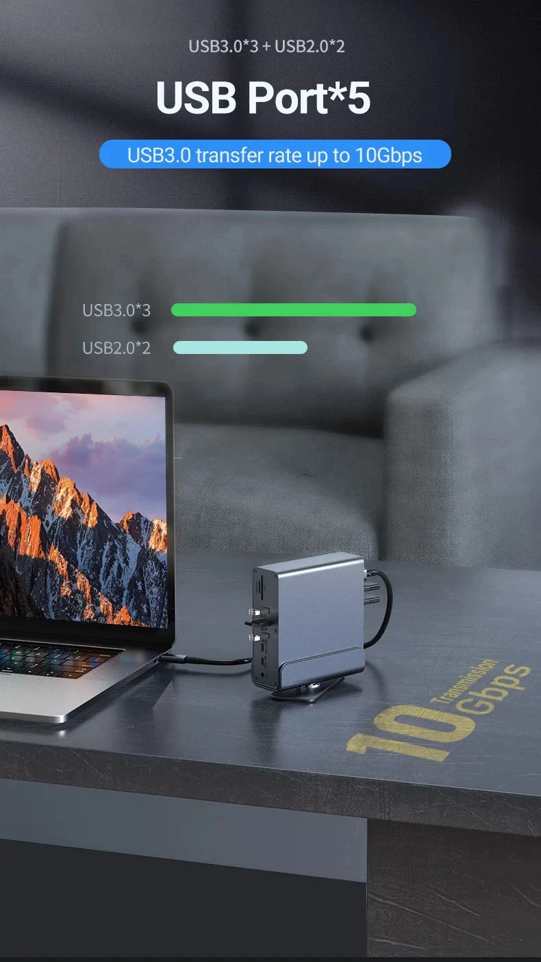 💻🔗 15-in-1 Type-C Docking Station – 4K@60Hz HDMI & DisplayPort Hub