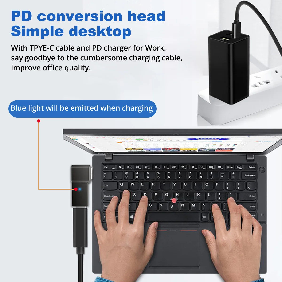 PD 100W USB Type-C Female to DC Male Adapter for Lenovo ThinkPad | Fast Charging Cable Converter Square PD Plug
