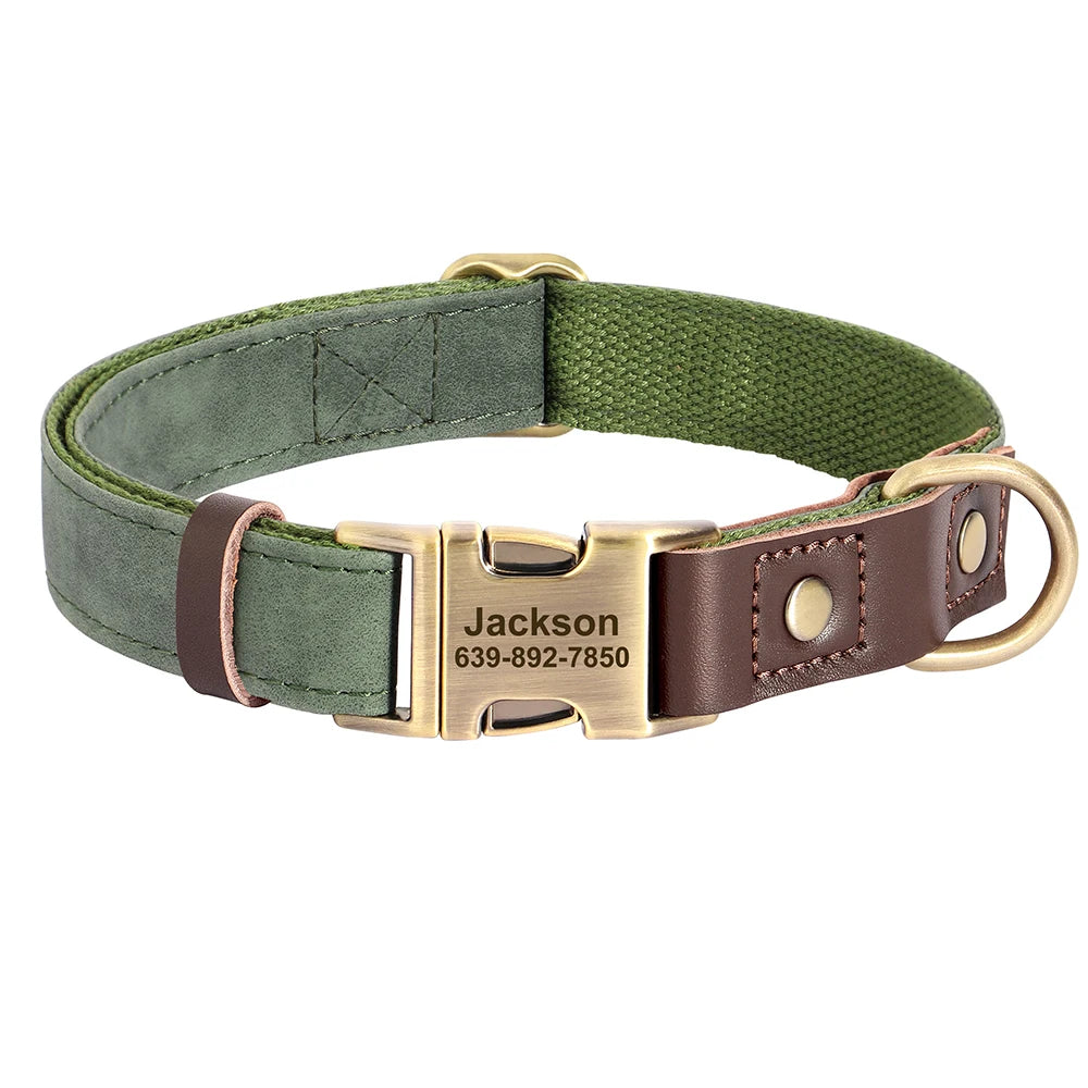 🐾 Customized Dog Collar | Durable PU Leather + Nylon | Engraved Pet ID Necklace 🐶 | Adjustable Metal Buckle for Small, Medium & Large Dogs (Pug, Pitbull, Chihuahua, Terrier) ✨