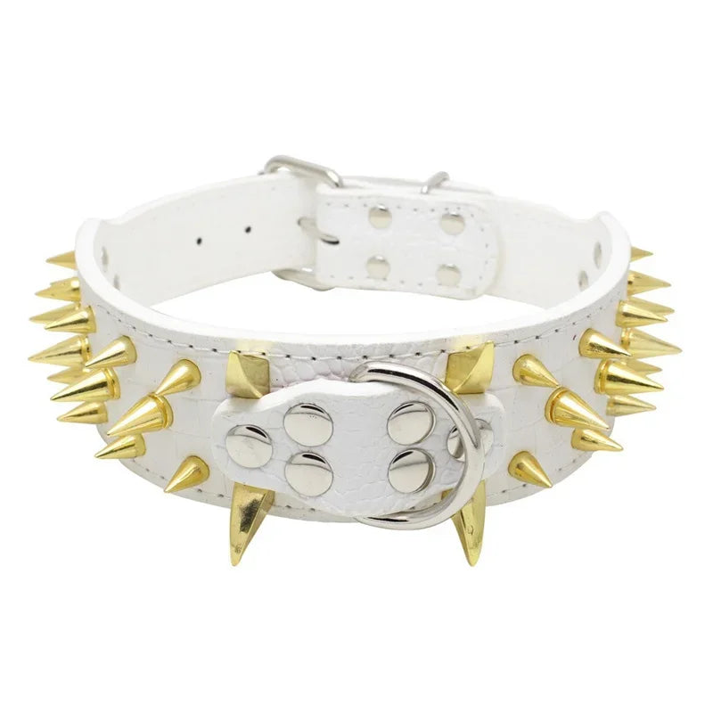 Spiked Dog Collar 🦴 Anti-Bite PU Leather Rivet Collar for Large Dogs