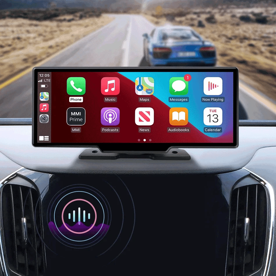 10.26" 4K Dash Cam Mirror with Wireless CarPlay & Android Auto, GPS, Rear Camera, 1600x600 IPS Touchscreen, Voice Control, Parking Monitor