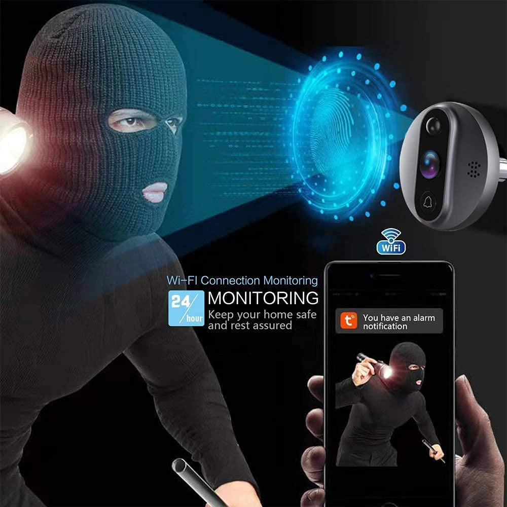 🔔📷 3MP Smart Life Tuya WiFi Doorbell Peephole Camera | 1080P Digital Door Viewer 👁️ | PIR Motion, IR Night Vision, Alexa & Google Support