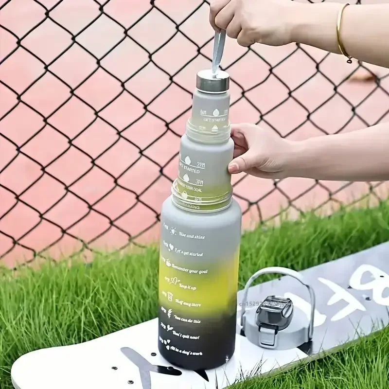 3PCS Gradient Sports Water Bottle Set (300ML / 900ML / 2L) – Leakproof Straw Fitness Bottle 💧✨