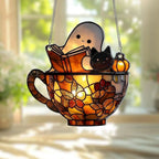 Halloween Ghost Reading Acrylic Ornament – Colorful Window Décor