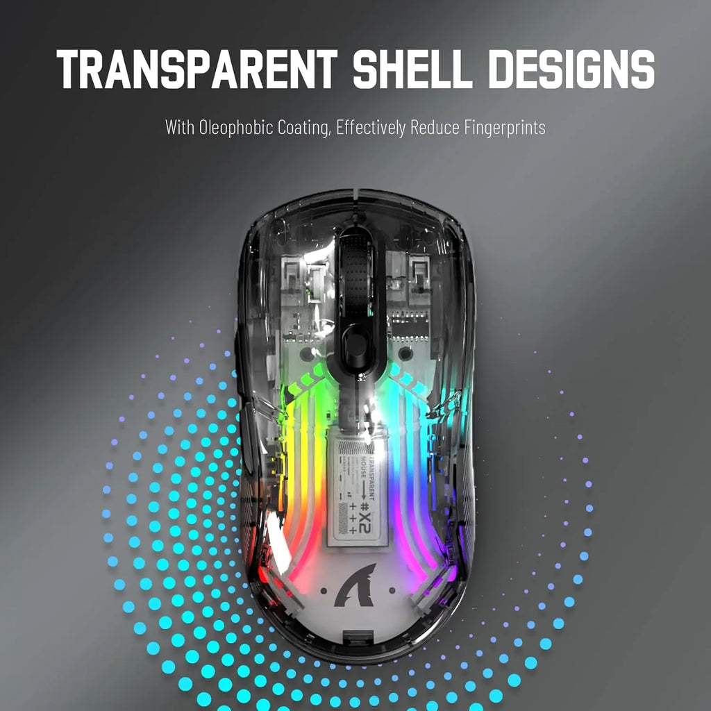 🔥🖱️ ATTACK SHARK X2 Pro Triple Mode Wireless RGB Gaming Mouse – Transparent Shell
