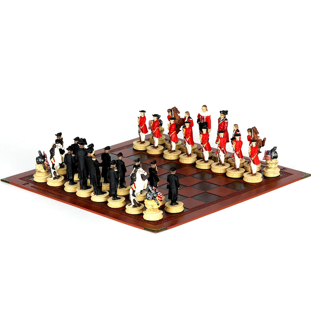 Luxury War‑Themed Metal & Resin Chess Set ♟️ | Hand‑Painted Knights on Leather Board | 32‑Piece Strategy Gift Set 🎁