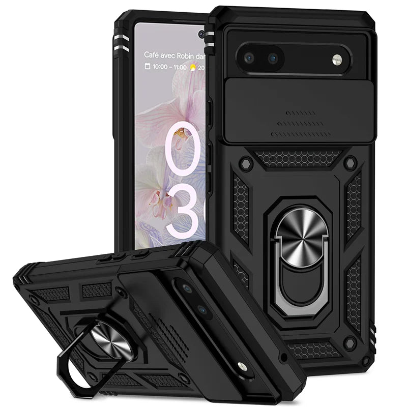 Slide Camera Armor Case with Magnetic Ring Holder for Google Pixel