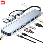 USB-C Hub 8-in-1 USB Extender with SD/TF Card Reader & Audio Port