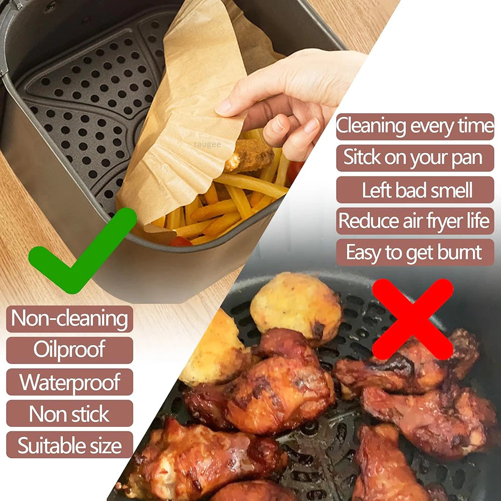 🍟✨ Air Fryer Paper Liners (50 / 100 PCS) | Non-Stick Oil-Proof & Waterproof Baking Paper 🧁 | Disposable Air Fryer & Microwave Paper Tray