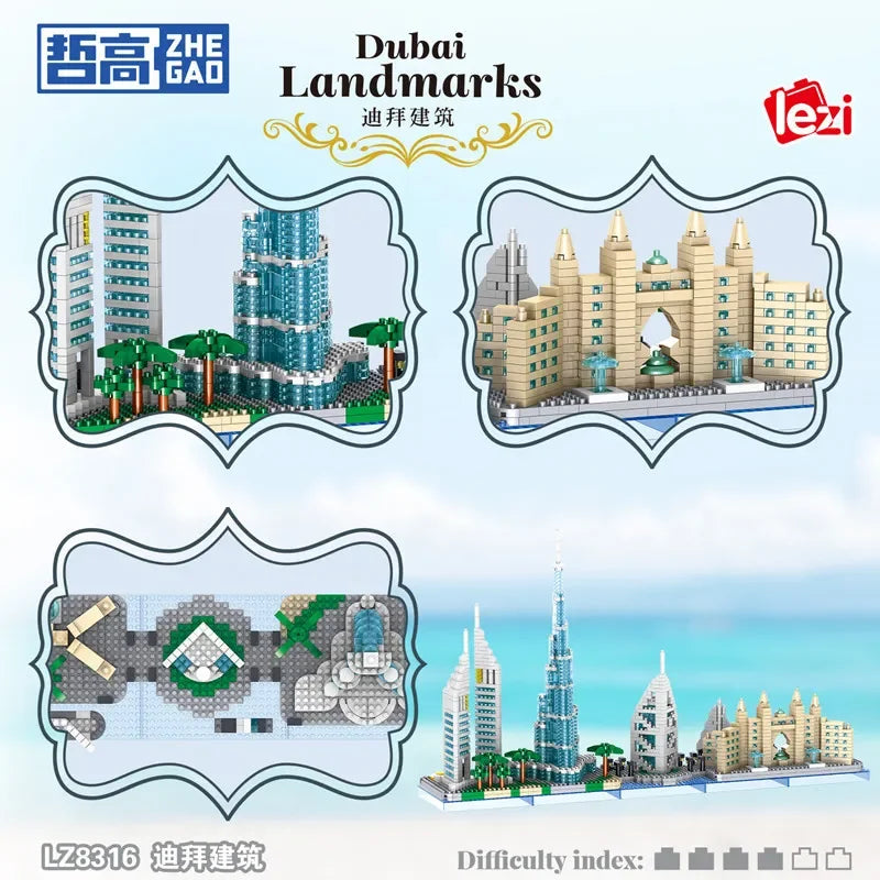 🗼🏙️ Dubai & France Micro Building Blocks – Eiffel Tower & Burj Khalifa Famous Landmark 3D Mini Brick Model