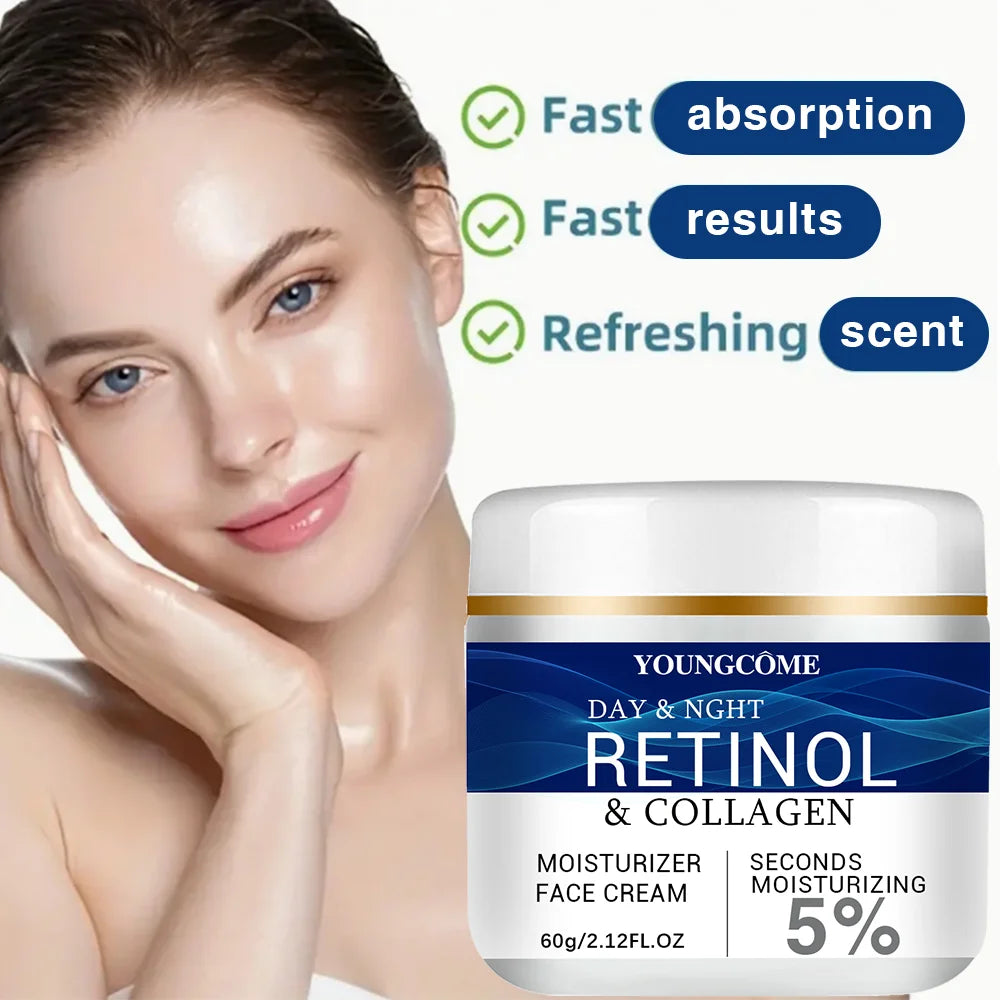 Collagen Retinol Hyaluronic Acid Facial Cream for anti-aging firming lifting fading fine lines whitening moisturizing and brightening skin.