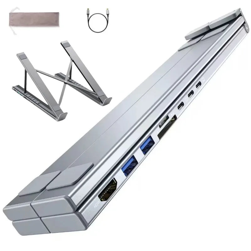 💻🔗 8-in-1 Laptop Stand Docking Station – Aluminum Foldable USB-C Hub