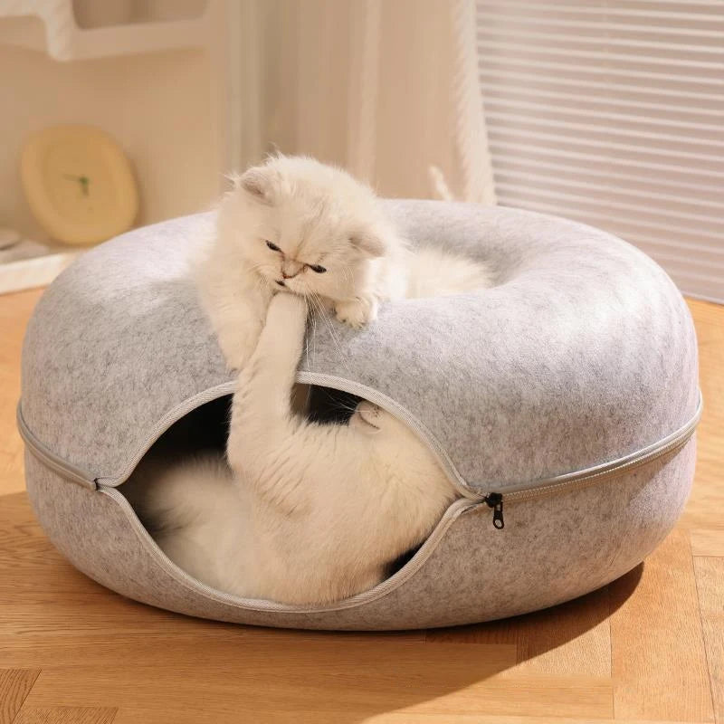 Donut Cat Tunnel Bed – Dual-Use Felt Cat House & Interactive Play Tunnel for Kittens and Indoor Cats