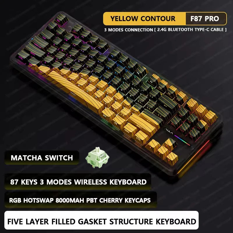 AULA F87 Pro Mechanical Keyboard – Tri-Mode Wireless RGB 87-Key