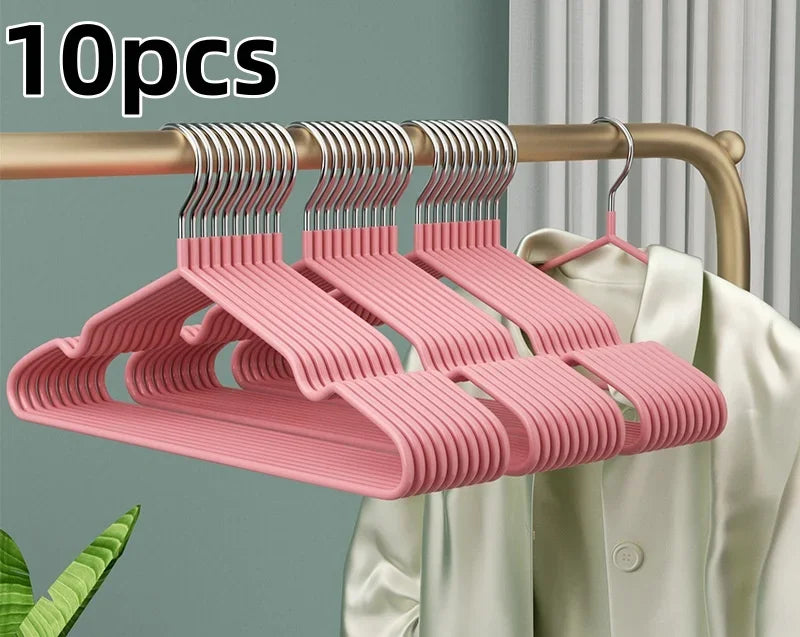 👔✨ 10pcs Non-Slip Coated Metal Suit Hangers | Heavy-Duty Traceless Shirt Hangers 🧥 | Simple & Multifunctional Closet Hangers
