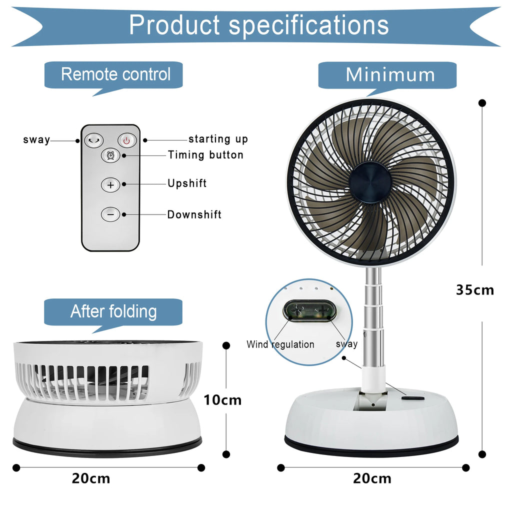 🌬️🌀 Portable Oscillating Standing Fan – Rechargeable with Remote