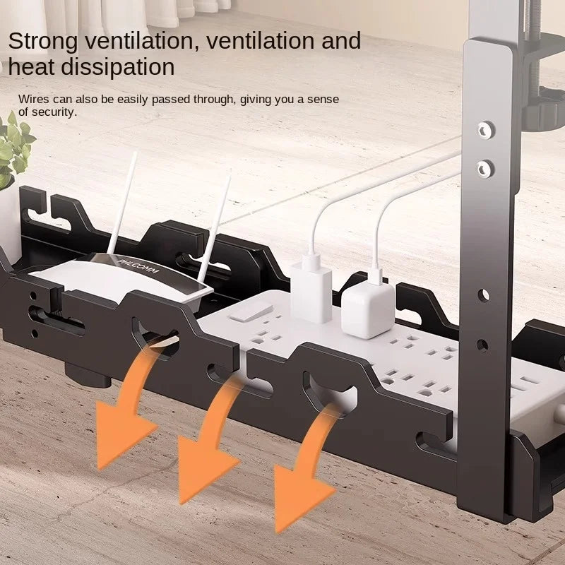 🔌🗂️ Telescopic Under Desk Cable Management Tray – No Drill Metal Rack