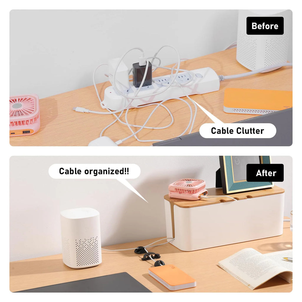 🌿📦 Large Wooden Style Cable Management Box – Power Strip & Wire Cover