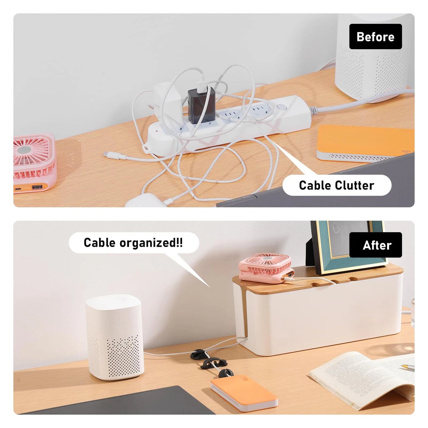 🌿📦 Large Wooden Style Cable Management Box – Power Strip & Wire Cover