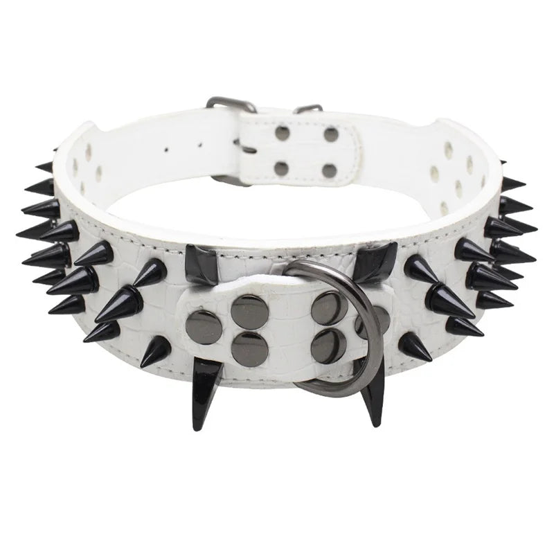 Spiked Dog Collar 🦴 Anti-Bite PU Leather Rivet Collar for Large Dogs