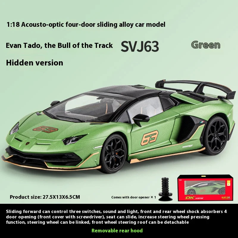 1:18 Scale SVJ63 Alloy Car Toy Model with Sound & Light Effects – Diecast Supercar Collection