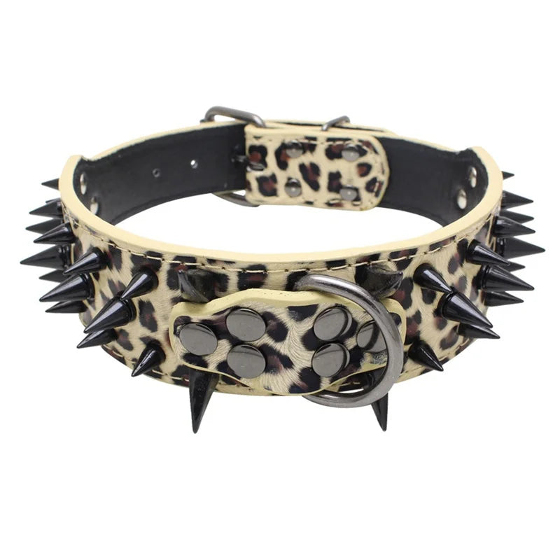 Spiked Dog Collar 🦴 Anti-Bite PU Leather Rivet Collar for Large Dogs