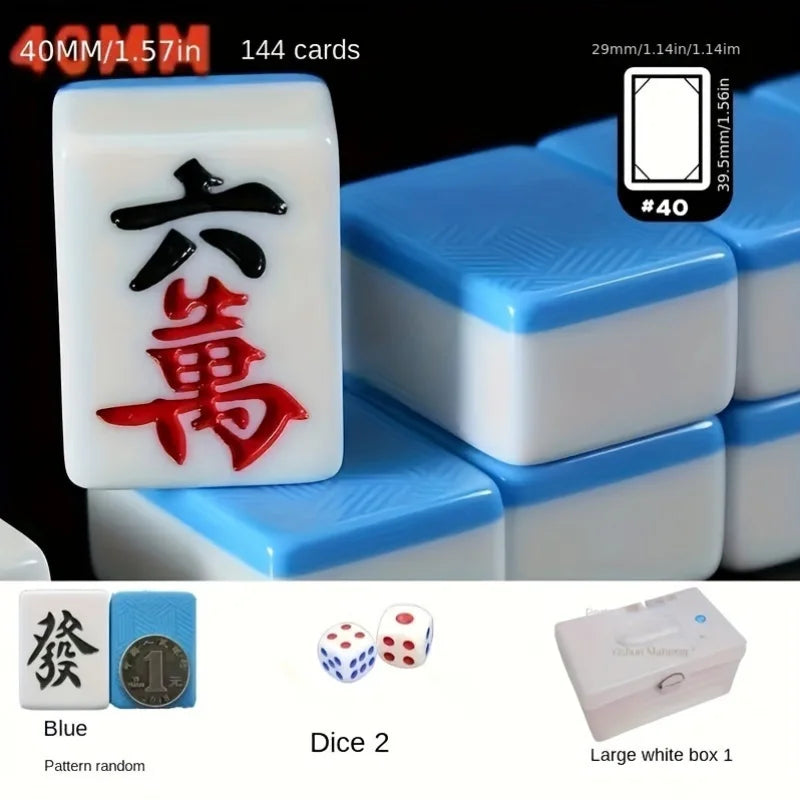 Hand‑Spoked Mahjong Set (Large 1.57" | 40mm) 🎴 | Premium High‑Resin 144‑Tile Mahjong Set + Travel Suitcase 🎒 | Dual‑Color Tile Options