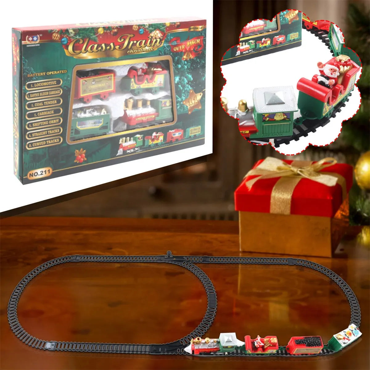 Electric Christmas Train Toy Set with Light Sound Train Track Railway Educational Toys for Kids Party Xmas Gifts