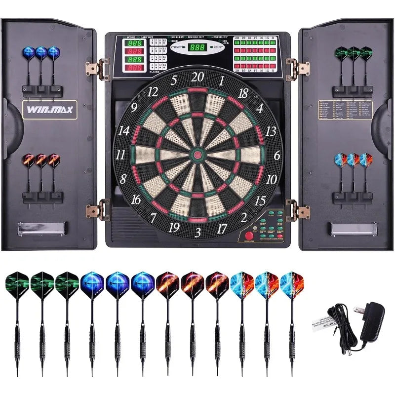 Electronic Dart Board LED Digital Dartboard Set 🎯 with Cabinet & 12 Soft Tip Darts | 27 Games, 259 Scoring Options, 8 Players
