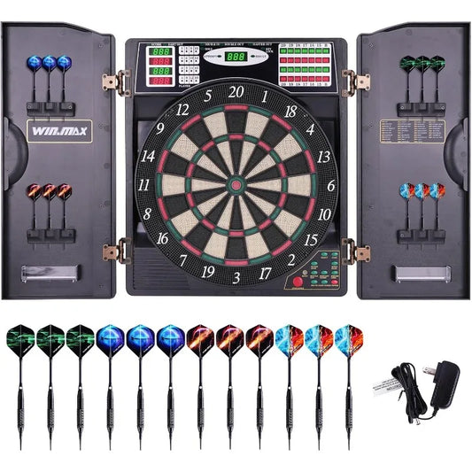 Electronic Dart Board LED Digital Dartboard Set 🎯 with Cabinet & 12 Soft Tip Darts | 27 Games, 259 Scoring Options, 8 Players