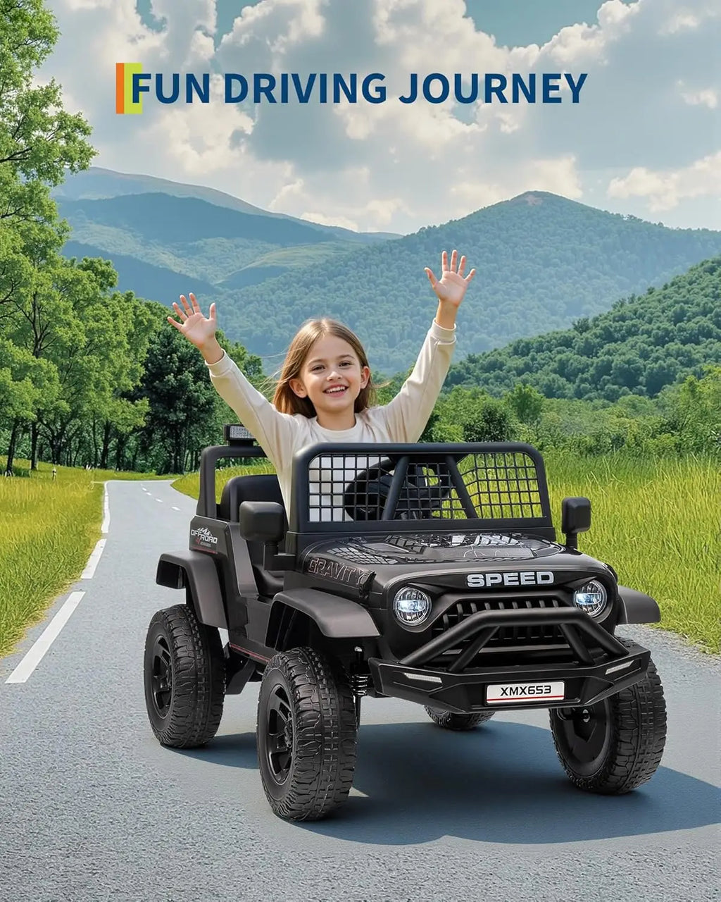 🚙 Electric Ride-On Car for Kids with Remote Control – LED Lights, Bluetooth Music Player, Kids Ride-On Truck Toy for Boys & Girls